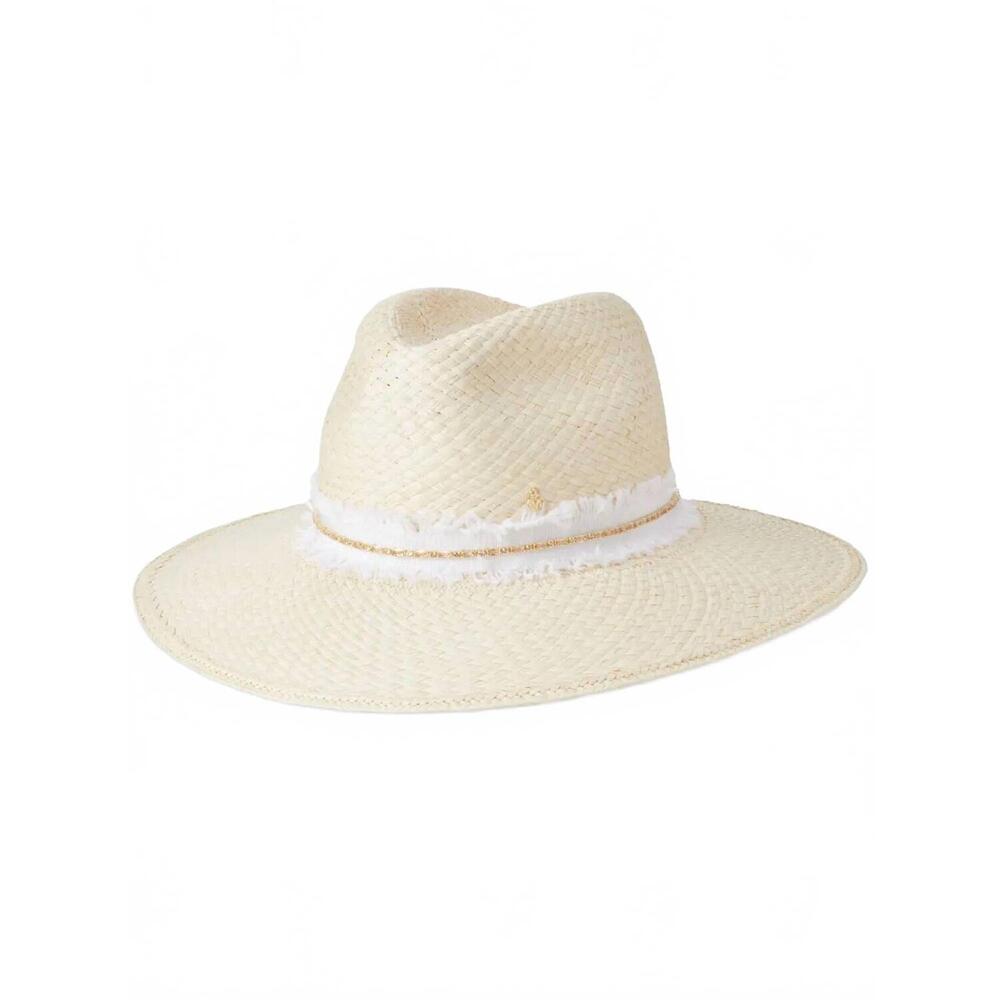 NEW MAISON MICHEL henrietta denim strass on brisa hat in natural